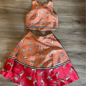 Anthropologie Hutch Dalmatian Dog Print Fit & Flair Skirt and crop top set